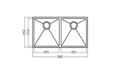 Otti Arte Sink 88D 880x450x220 Stainless Steel - Sydney Home Centre