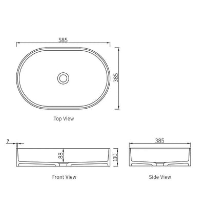 Otti Noosa 585mm Solid Surface Oval Matte White Basin - Sydney Home Centre