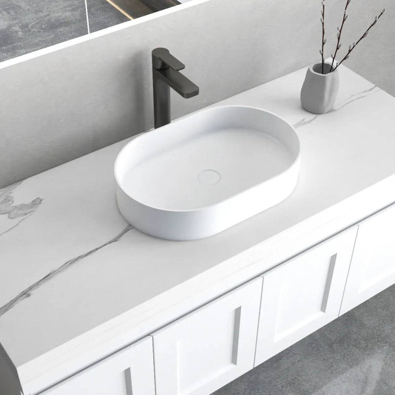 Otti Noosa 585mm Solid Surface Oval Matte White Basin - Sydney Home Centre