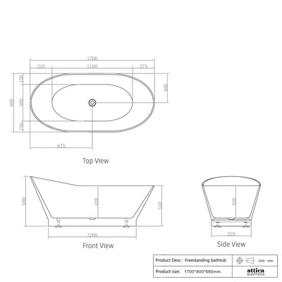 Otti London 1700mm Gloss White Bath - Sydney Home Centre