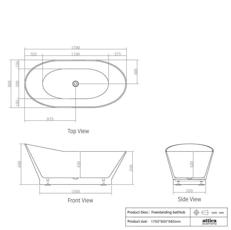 Otti London 1700mm Gloss White Bath - Sydney Home Centre