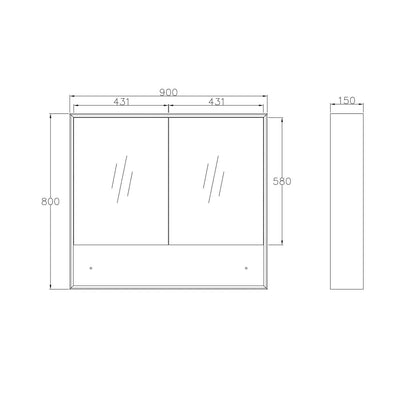 Otti Boston 900mm Shaving Cabinet Matte White - Sydney Home Centre