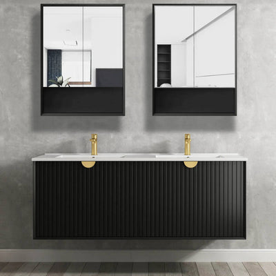 Otti Marlo 600mm Wall Hung Shaving Cabinet Black Satin - Sydney Home Centre