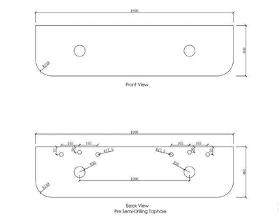 Otti Bondi 1800mm Counter Top White (Two Tap Holes) - Sydney Home Centre