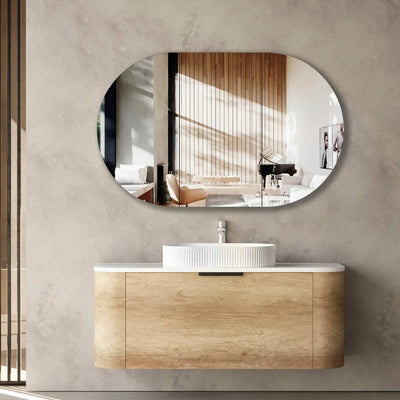 Otti Bondi 1200mm Curve Vanity Natural Oak (Stone Top) - Sydney Home Centre