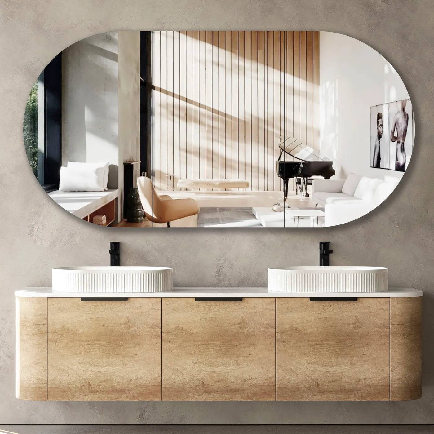 Otti Bondi 1800mm Curve Vanity Natural Oak (Cabinet Only) - Sydney Home Centre