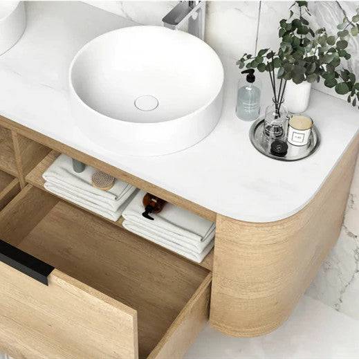 Otti Bondi 1800mm Curve Vanity Natural Oak (Cabinet Only) - Sydney Home Centre