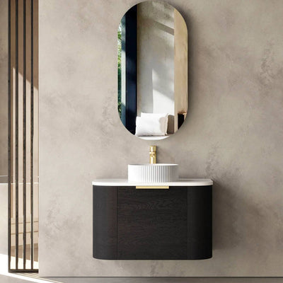 Otti Bondi 750mm Curve Vanity Black Oak (Stone Top) - Sydney Home Centre