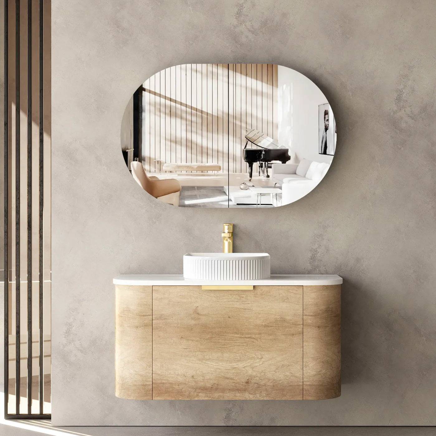 Otti Bondi 900mm Curve Vanity Natural Oak (Cabinet Only) - Sydney Home Centre