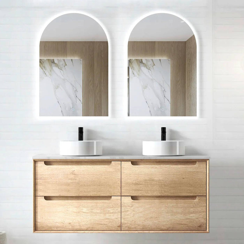 Otti Byron 1200mm Double Bowl Wall Hung Vanity Natural Oak (Ultra Deluxe Stone Top) - Sydney Home Centre