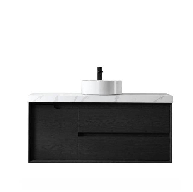 Otti Byron 1200mm Wall Hung Vanity Black Oak (With 60mm Stone Top) - Sydney Home Centre