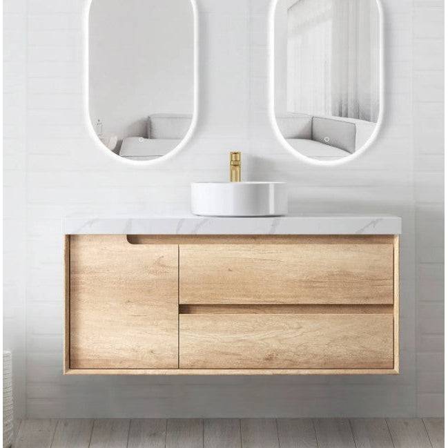 Otti Byron 1200mm Wall Hung Vanity Natural Oak (60 Stone Top) - Sydney Home Centre