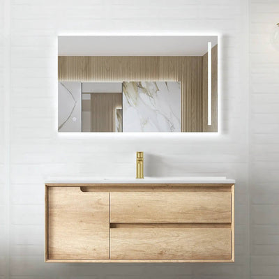 Otti Byron 1200mm Wall Hung Vanity Natural Oak (Slimline Ceramic Top) - Sydney Home Centre