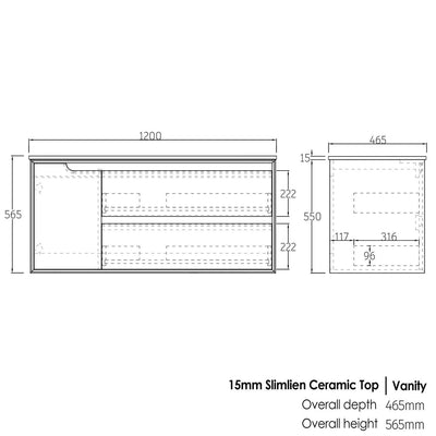 Otti Byron 1200mm Wall Hung Vanity Natural Oak (Slimline Ceramic Top) - Sydney Home Centre