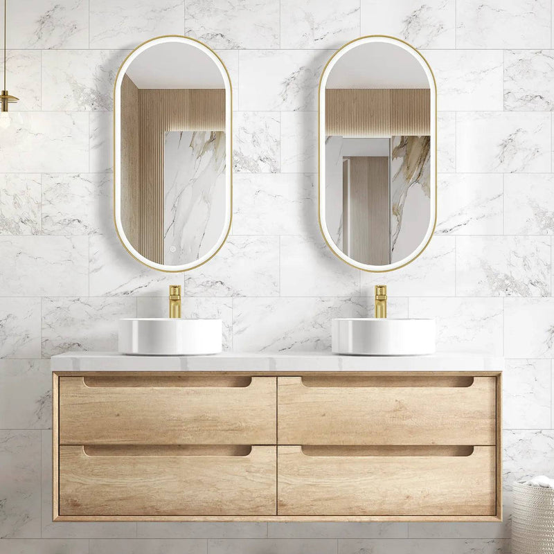 Otti Byron 1500mm Wall Hung Vanity Natural Oak (60 Stone Top) - Sydney Home Centre