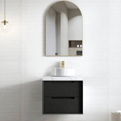 Otti Byron 600mm Wall Hung Vanity Black Oak (60 Stone Top) - Sydney Home Centre