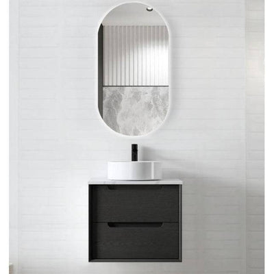 Otti Byron 600mm Wall Hung Vanity Black Oak (Ultra Deluxe Stone Top) - Sydney Home Centre