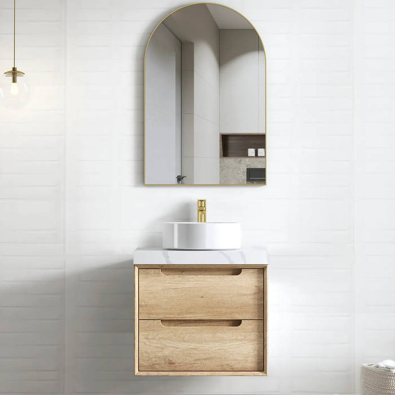 Otti Byron 600mm Wall Hung Vanity Natural Oak (60 Stone Top) - Sydney Home Centre