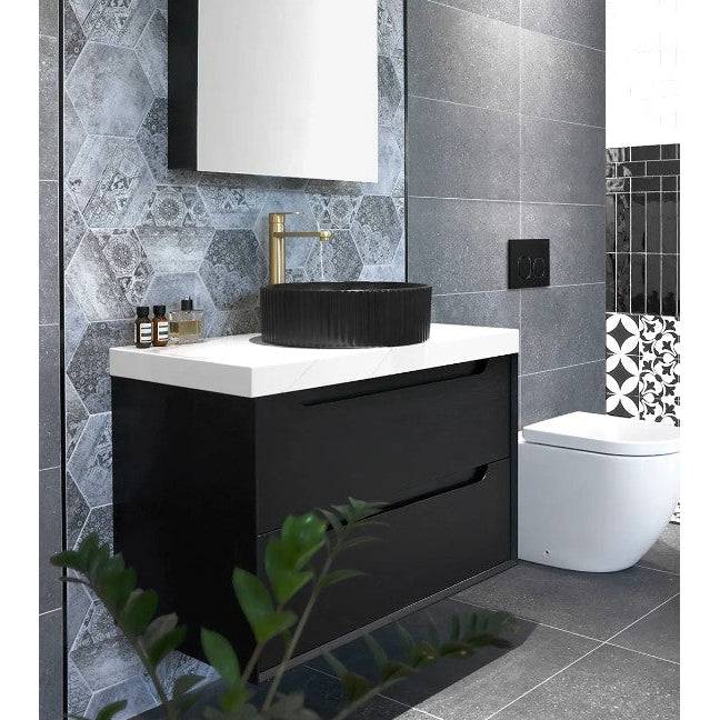 Otti Byron 750mm Wall Hung Vanity Black Oak (60 Stone Top) - Sydney Home Centre