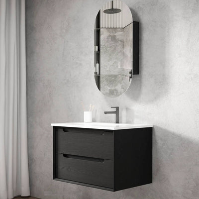 Otti Byron 750mm Wall Hung Vanity Black Oak (Slimline Ceramic Top) - Sydney Home Centre