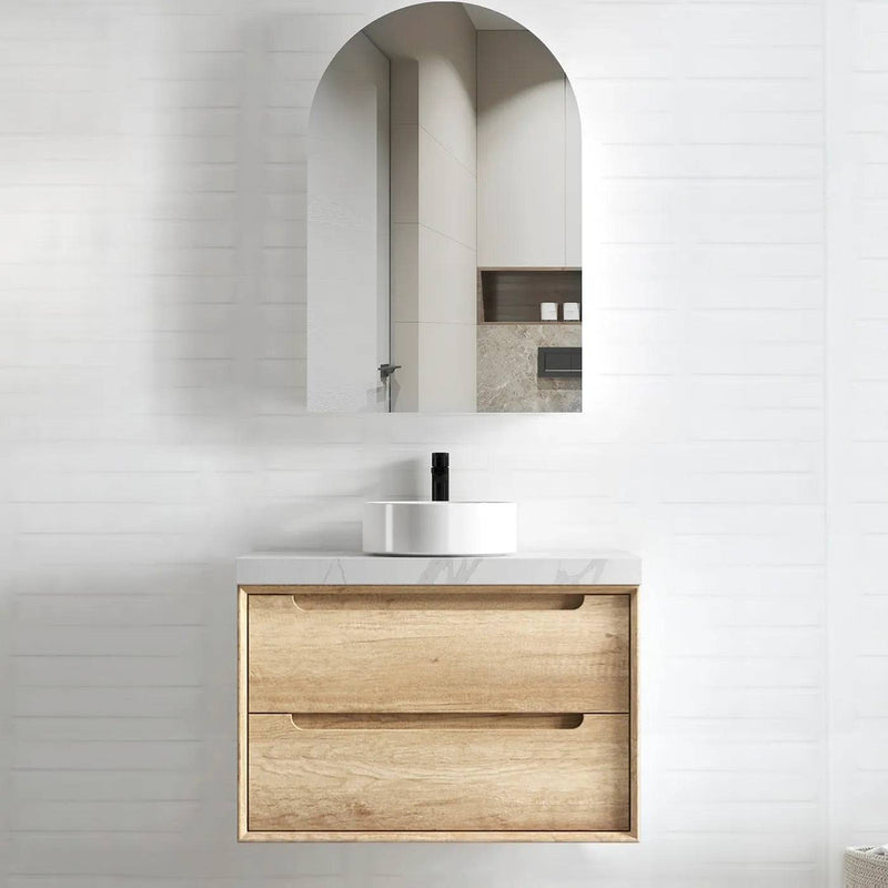 Otti Byron 750mm Wall Hung Vanity Natural Oak (60 Stone Top) - Sydney Home Centre