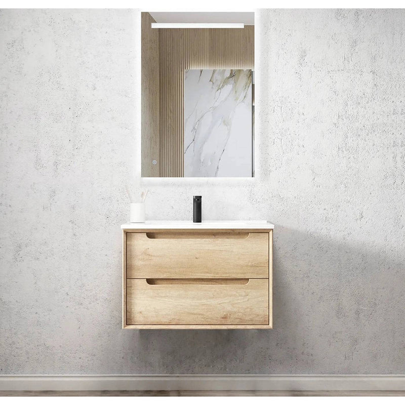 Otti Byron 750mm Wall Hung Vanity Natural Oak (Slimline Ceramic Top) - Sydney Home Centre