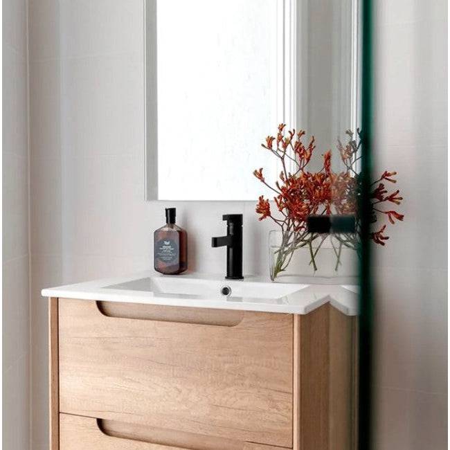 Otti Byron 750mm Wall Hung Vanity Natural Oak (Slimline Ceramic Top) - Sydney Home Centre