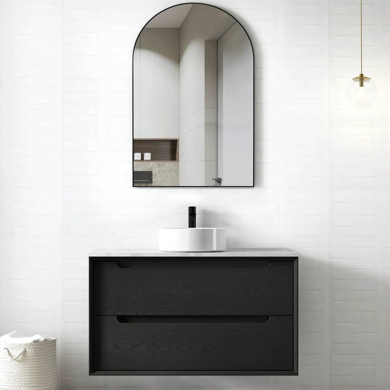 Otti Byron 900mm Wall Hung Vanity Black Oak (Cabinet Only) - Sydney Home Centre