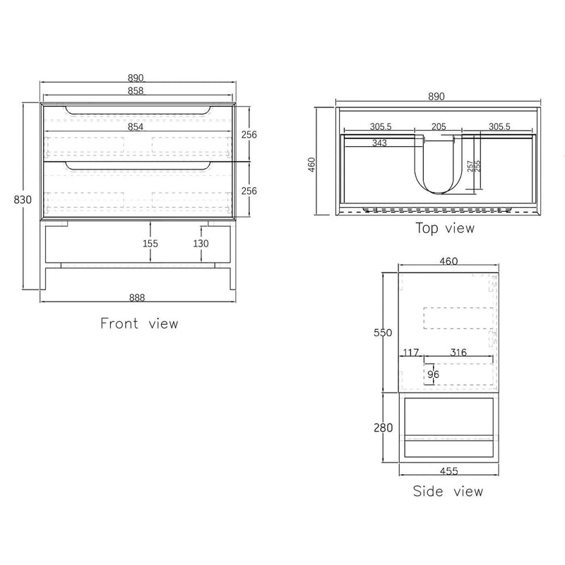 Otti Byron 900mm Wall Hung Vanity Black Oak (Cabinet Only) - Sydney Home Centre