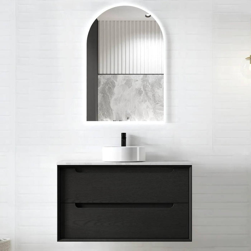 Otti Byron 900mm Wall Hung Vanity Black Oak (Ultra Deluxe Stone Top) - Sydney Home Centre