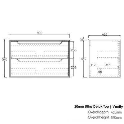 Otti Byron 900mm Wall Hung Vanity Natural Oak (Ultra Deluxe Stone Top) - Sydney Home Centre