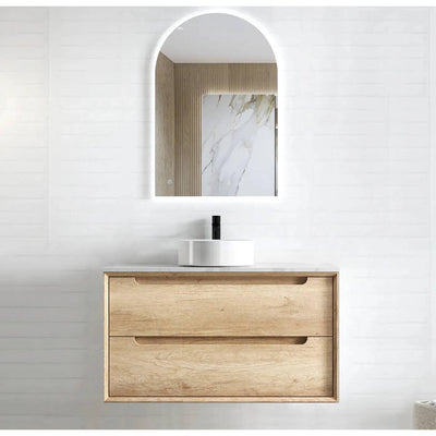 Otti Byron 900mm Wall Hung Vanity Natural Oak (Ultra Deluxe Stone Top) - Sydney Home Centre