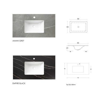 Otti Hampton Mark II 750mm Wall Hung Vanity Black Satin (Undermount Stone Top) - Sydney Home Centre