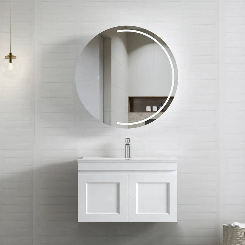 Otti Hampton Mark II 750mm Wall Hung Vanity White Satin (Slimline Ceramic Top) - Sydney Home Centre