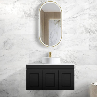 Otti Hampton Mark II 900mm Wall Hung Vanity Matte Black (Rock Plate Top) - Sydney Home Centre