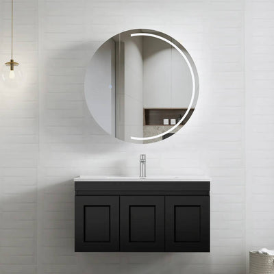 Otti Hampton Mark II 900mm Wall Hung Vanity Matte Black (Slimline Ceramic Top) - Sydney Home Centre