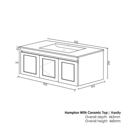 Otti Hampton Mark II 900mm Wall Hung Vanity Matte Black (Slimline Ceramic Top) - Sydney Home Centre