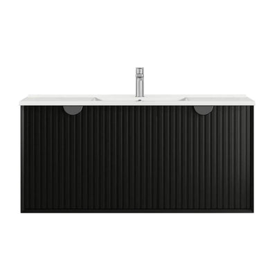 Otti Marlo 1200mm Wall Hung Vanity Black Satin (Slimline Ceramic Top) - Sydney Home Centre