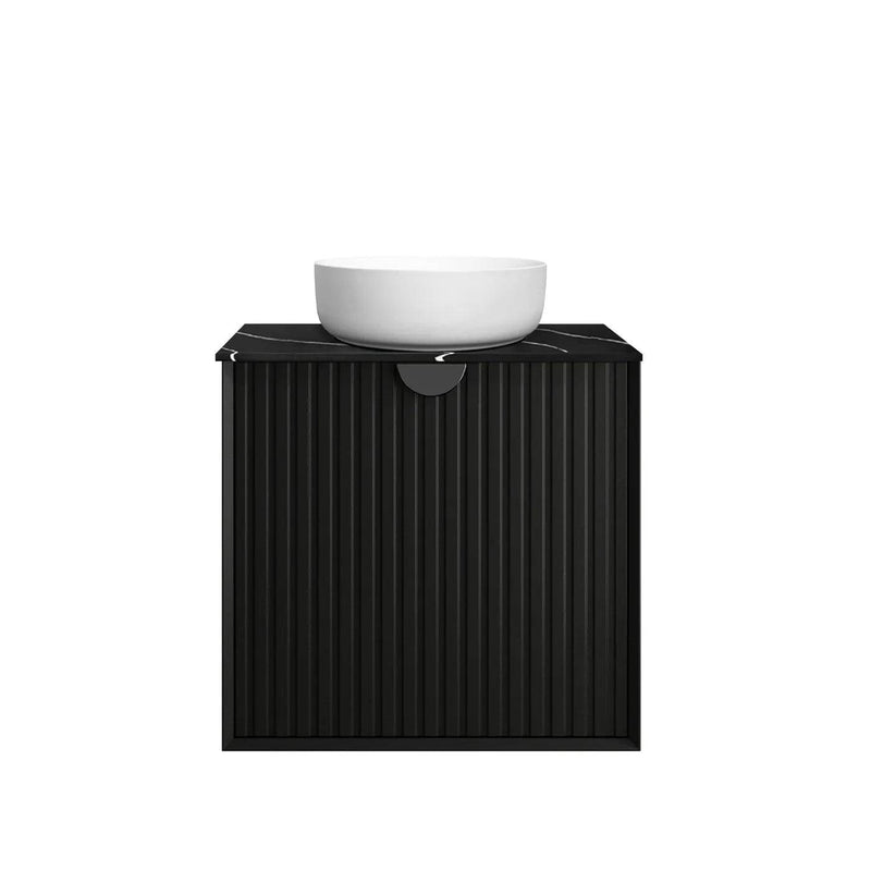 Otti Marlo 600mm Wall Hung Vanity Black Satin (Ultra Deluxe Stone Top) - Sydney Home Centre