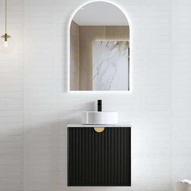 Otti Marlo 600mm Wall Hung Vanity Black Satin (Ultra Deluxe Stone Top) - Sydney Home Centre