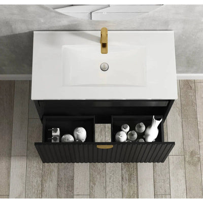 Otti Marlo 900mm Wall Hung Vanity Black Satin (Cabinet Only) - Sydney Home Centre