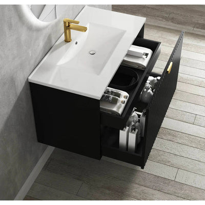 Otti Marlo 900mm Wall Hung Vanity Black Satin (Cabinet Only) - Sydney Home Centre