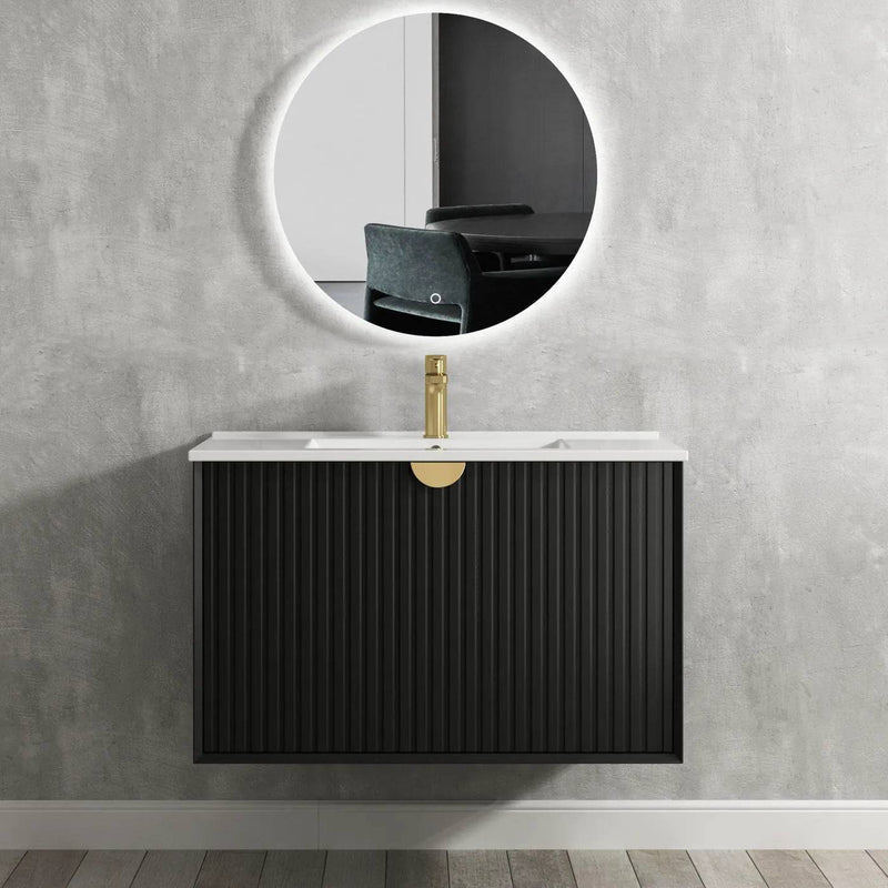 Otti Marlo 900mm Wall Hung Vanity Black Satin (Slimline Ceramic Top) - Sydney Home Centre