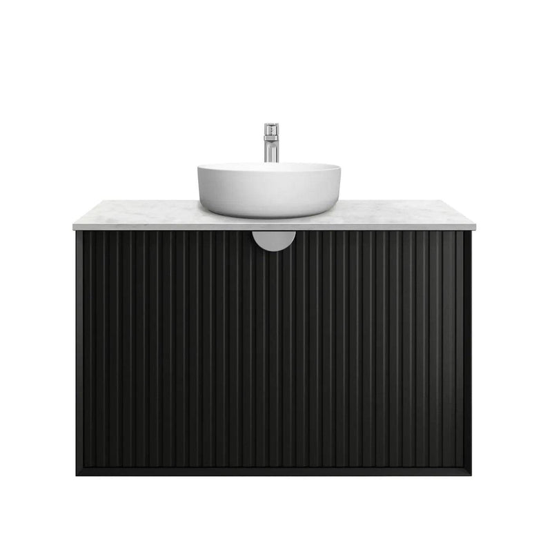 Otti Marlo 900mm Wall Hung Vanity Black Satin (Ultra Deluxe Stone Top) - Sydney Home Centre