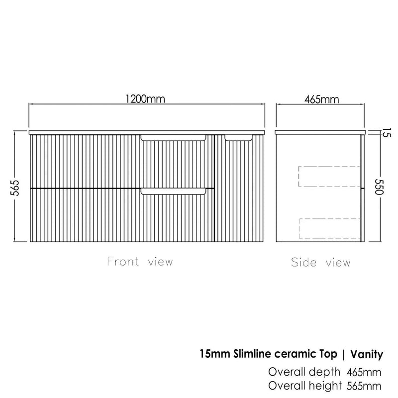 Otti Noosa 1200mm Wall Hung Vanity Matte White (Slimline Ceramic Top) - Sydney Home Centre