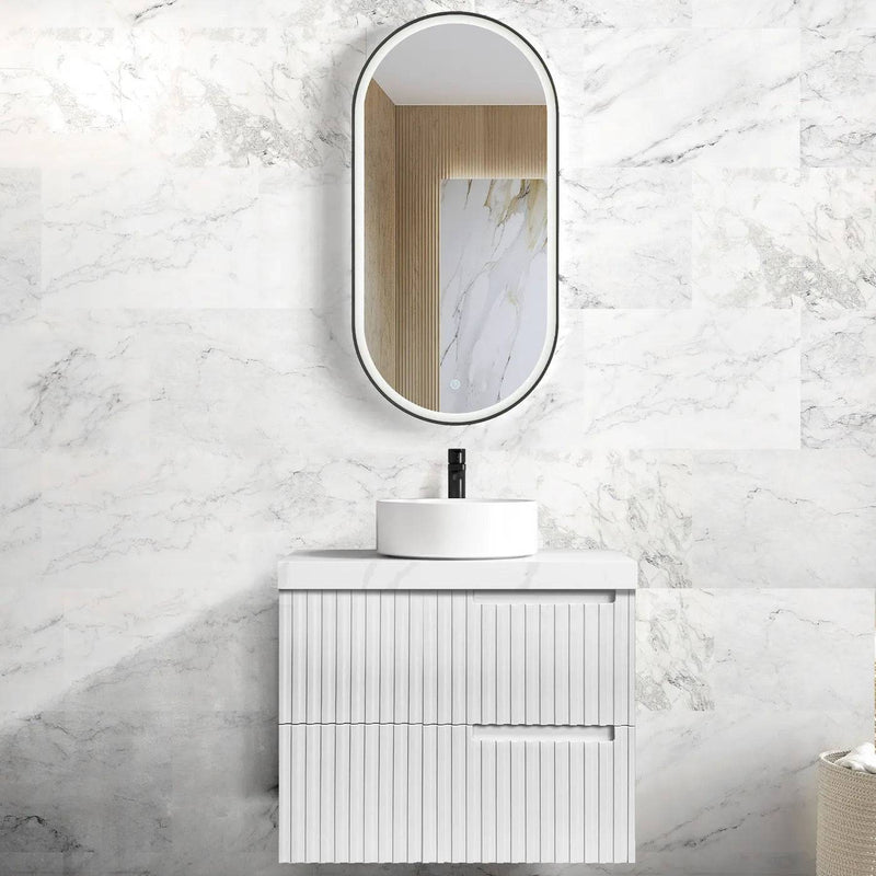 Otti Noosa 750mm Wall Hung Vanity Matte White (60mm Stone Top) - Sydney Home Centre