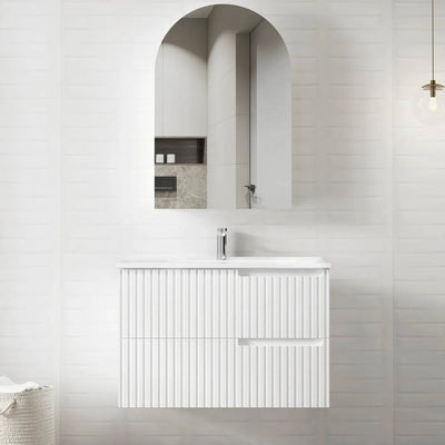 Otti Noosa 900mm Wall Hung Vanity Matte White (Slimline Ceramic Top) - Sydney Home Centre