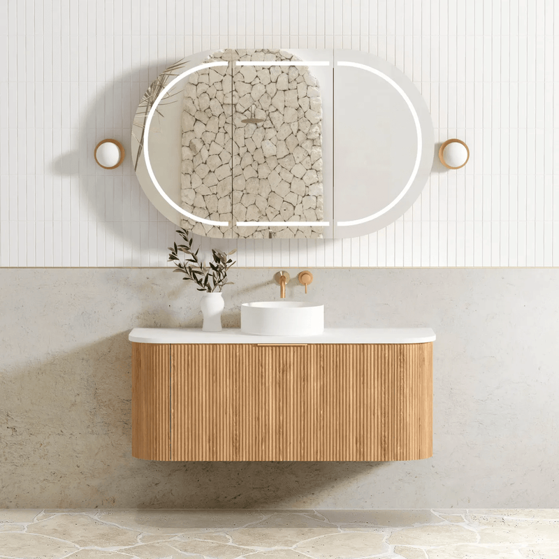 Otti Bondi 1200mm Curve Vanity Woodland Oak Fluted (Cabinet Only) - Sydney Home Centre