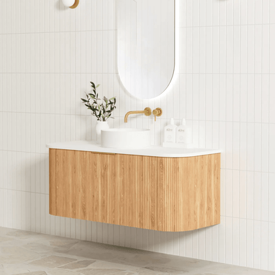 Otti Bondi 1200mm Curve Vanity Woodland Oak Fluted (Cabinet Only) - Sydney Home Centre