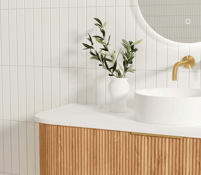 Otti Bondi 1200mm Curve Vanity Woodland Oak Fluted (Cabinet Only) - Sydney Home Centre